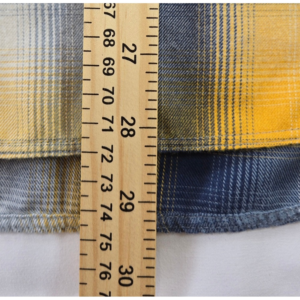 Eddie Bauer Womens XL Plaid Flannel Shirt Yellow Navy Blue Classic Fit Button Up - Picture 4 of 7